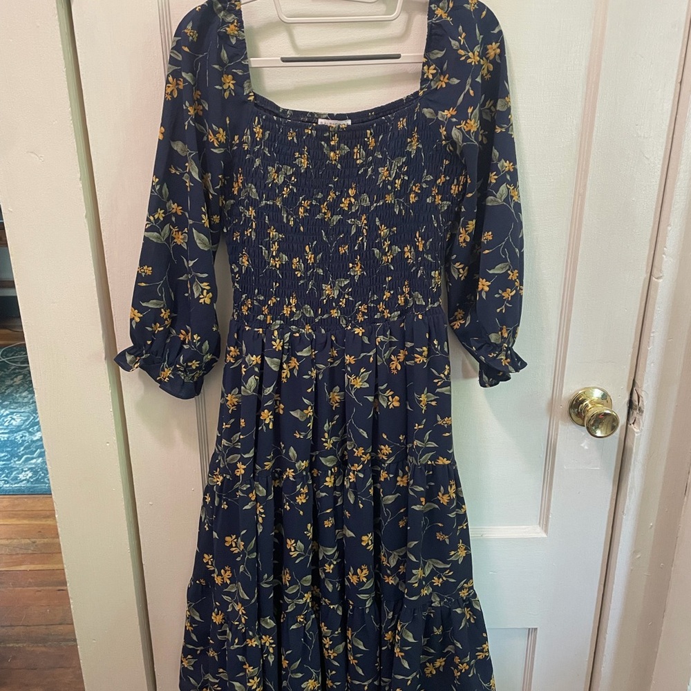 Baltic Born Navy Dress with Floral Accents